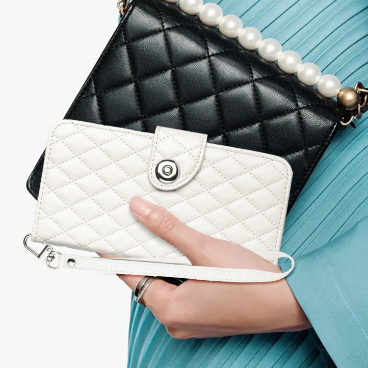 Funda de Cuero con Tapa y Textura Rombal para BlackView Wave 8C con Cordón (Blanco)