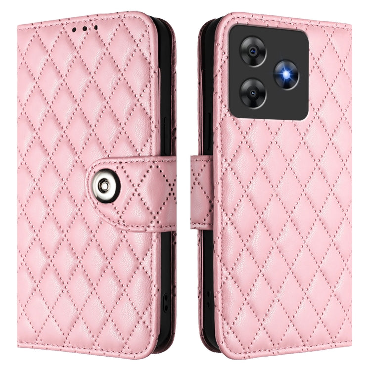Funda de Cuero con Tapa y Textura Rombal para BlackView Wave 8C con Cordón (Rosa)