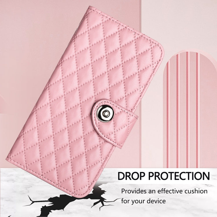 Funda de Cuero con Tapa y Textura Rombal para BlackView Wave 8C con Cordón (Rosa)