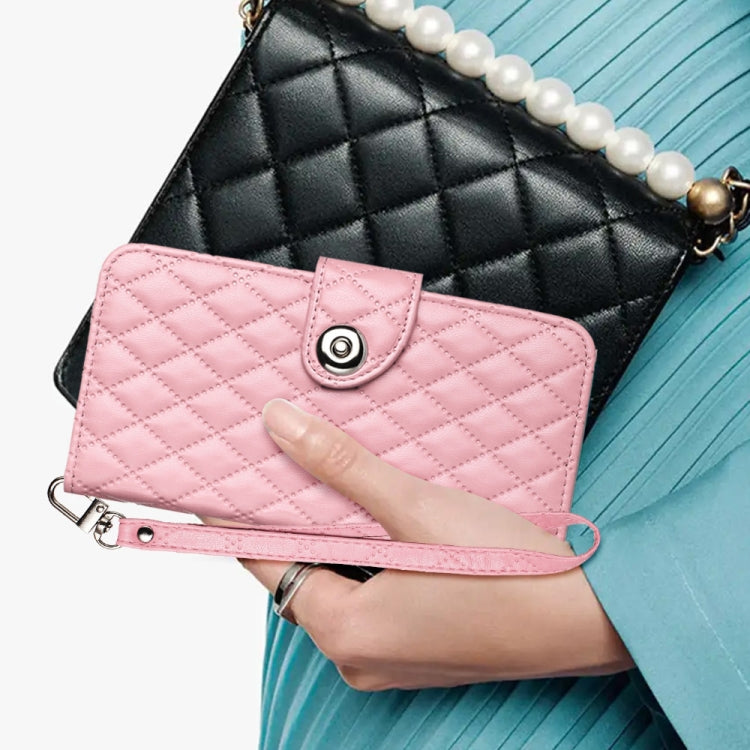 Funda de Cuero con Tapa y Textura Rombal para BlackView Wave 8C con Cordón (Rosa)