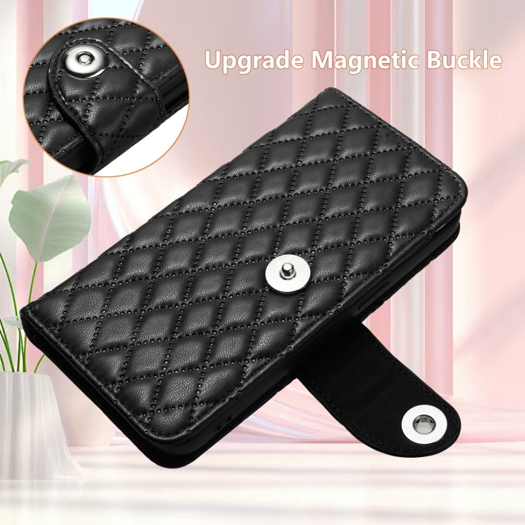 Funda de Cuero con Tapa y Textura Rombal para Sharp Aquos R9 Pro con Cordón (Negro)