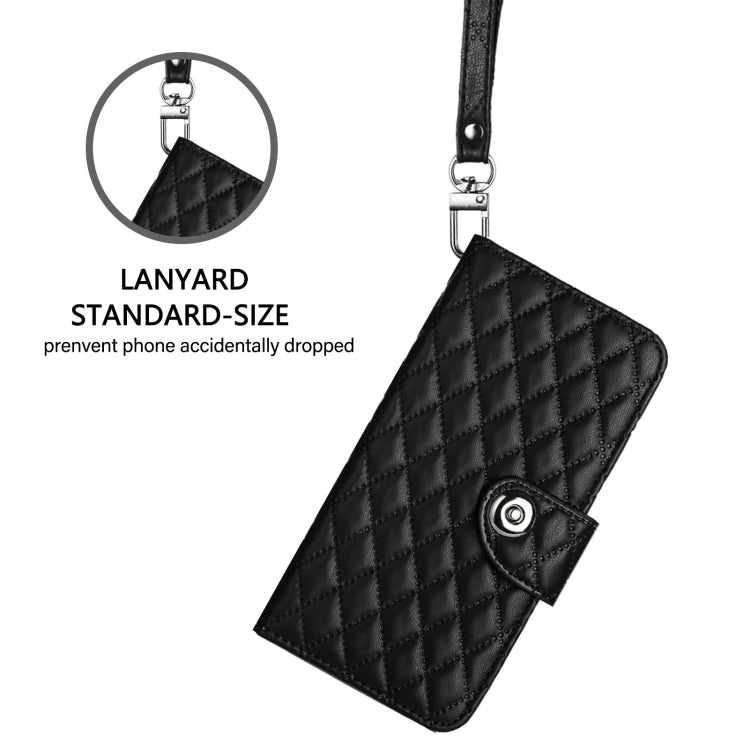 Funda de Cuero con Tapa y Textura Rombal para Sharp Aquos R9 Pro con Cordón (Negro)