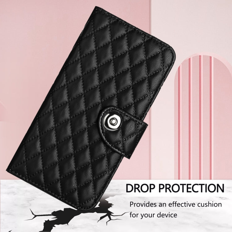 Funda de Cuero con Tapa y Textura Rombal para Sharp Aquos R9 Pro con Cordón (Negro)