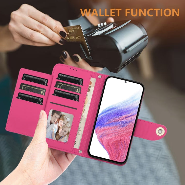 Funda de Cuero con Tapa y Textura Rombal para Sharp Aquos R9 Pro con Cordón (Rosa y Rojo)