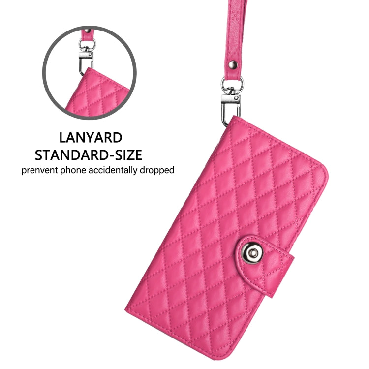 Funda de Cuero con Tapa y Textura Rombal para Sharp Aquos R9 Pro con Cordón (Rosa y Rojo)