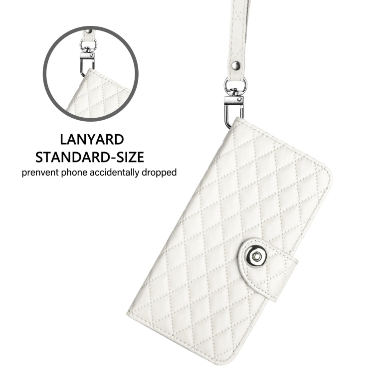 Funda de Cuero con Tapa y Textura Rombal para Sharp Aquos R9 Pro con Cordón (Blanco)