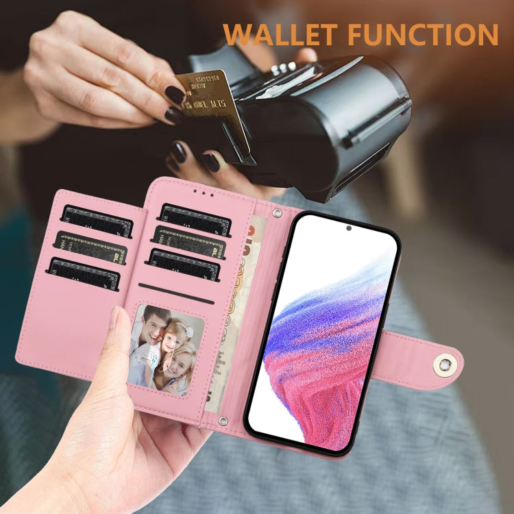 Funda de Cuero con Tapa y Textura Rombal para Sharp Aquos Sense9 Plus con Cordón (Rosa)