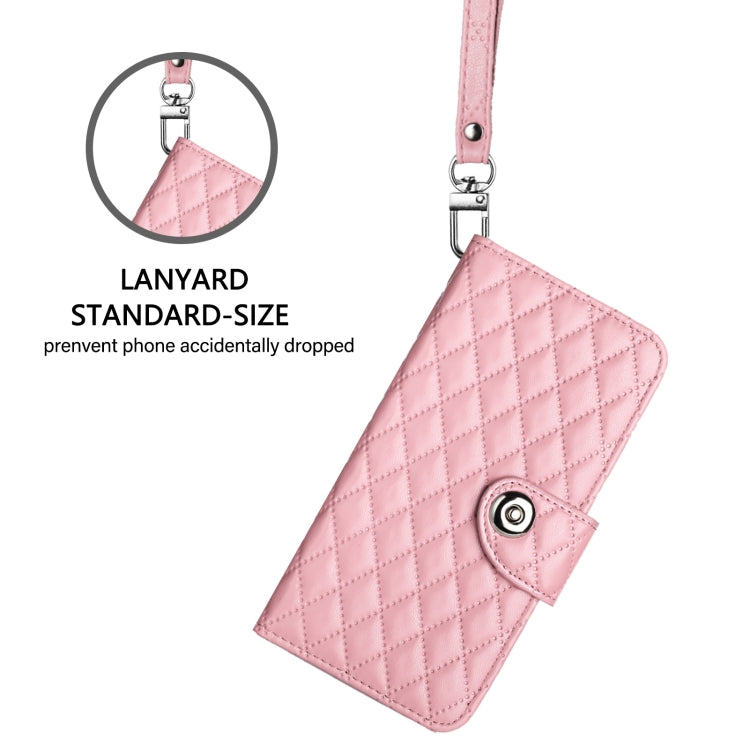 Funda de Cuero con Tapa y Textura Rombal para Sharp Aquos Sense9 Plus con Cordón (Rosa)