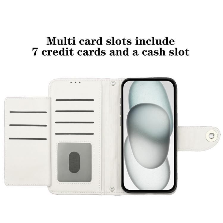 Funda de Cuero con Tapa y Textura Rómbica para Sharp Basio Active 3 con Cordón (Blanco)