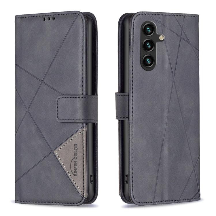 Funda de cuero con textura romboidal y hebilla magnética para Samsung Galaxy S25 FE 5G (negra)