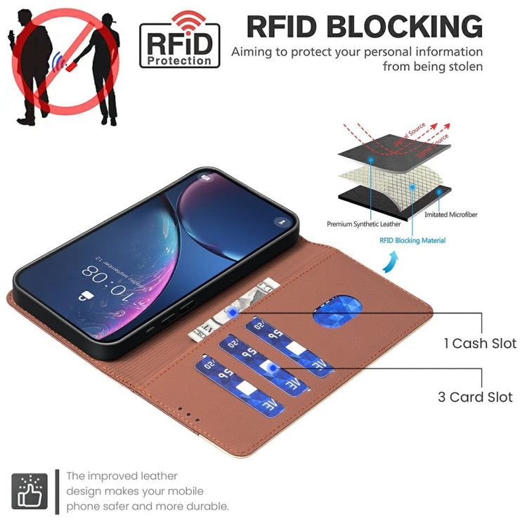 Funda de Cuero Antirrobo con Protección RFID para Teléfono Tecno Spark 30 4G (Marrón)