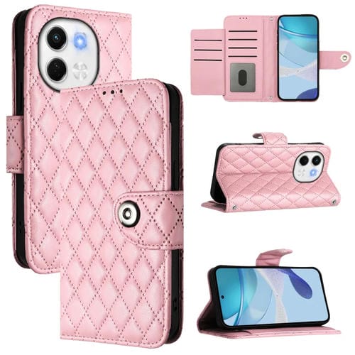 Funda de Cuero con Textura Rómbica y Cordón para Tecno Spark 30 5G (Rosa)