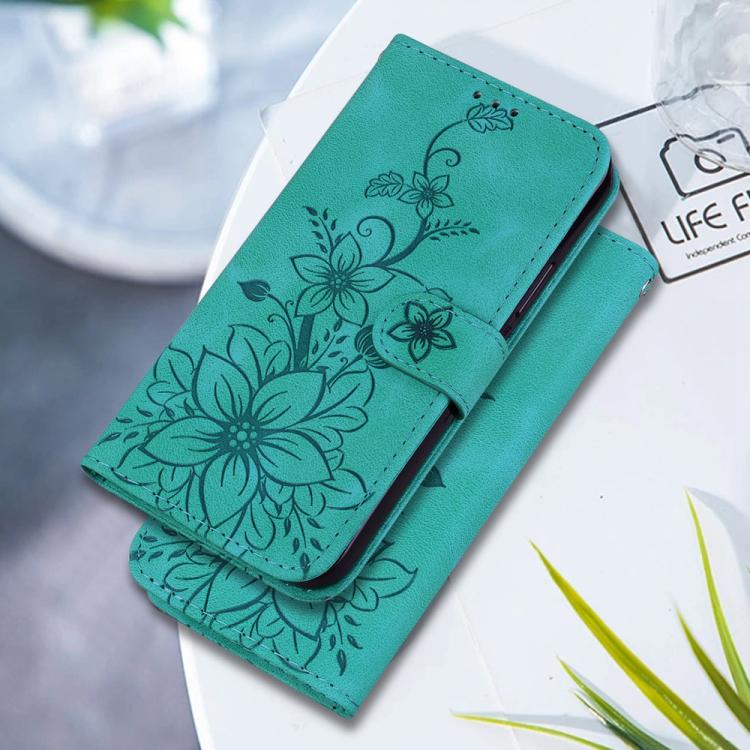 Funda de piel con relieve de lirio para Redmi A5 4G (171,7 mm, verde)
