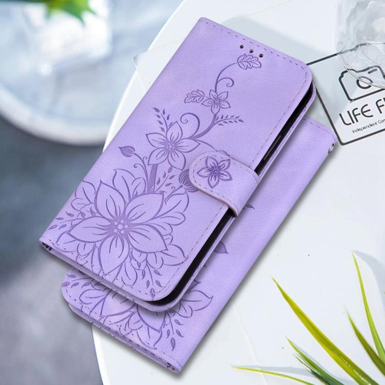 Funda de piel con relieve de lirio para Redmi A5 4G (171,7 mm) (morado)