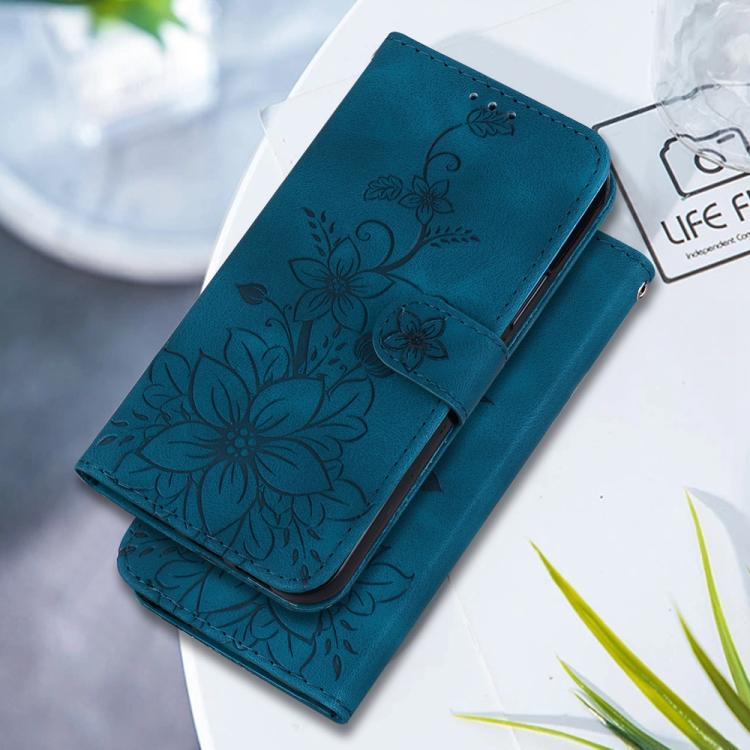 Funda de piel con relieve de lirio para Redmi A5 4G (171,7 mm) (azul oscuro)