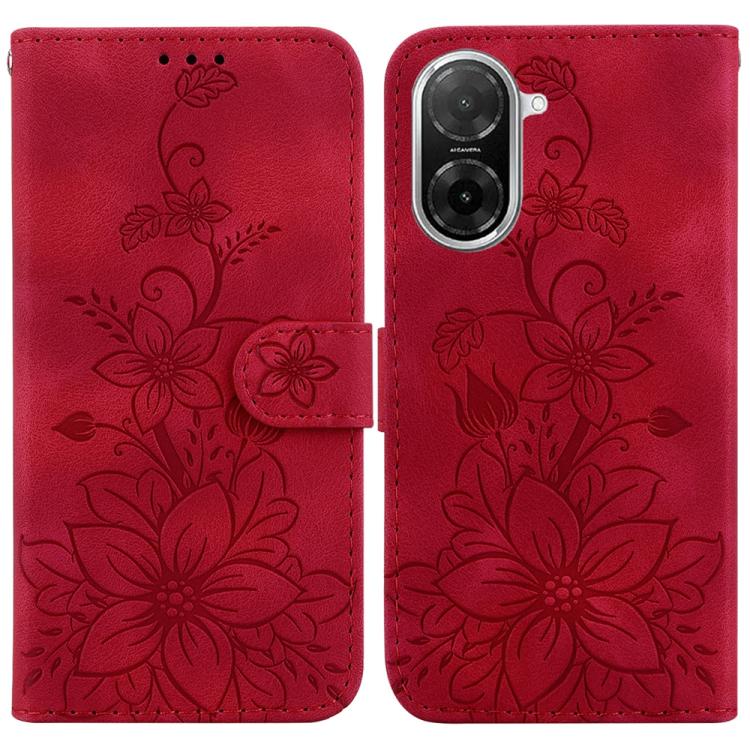 Funda de piel con relieve de lirio para Redmi A5 4G (171,7 mm, roja)