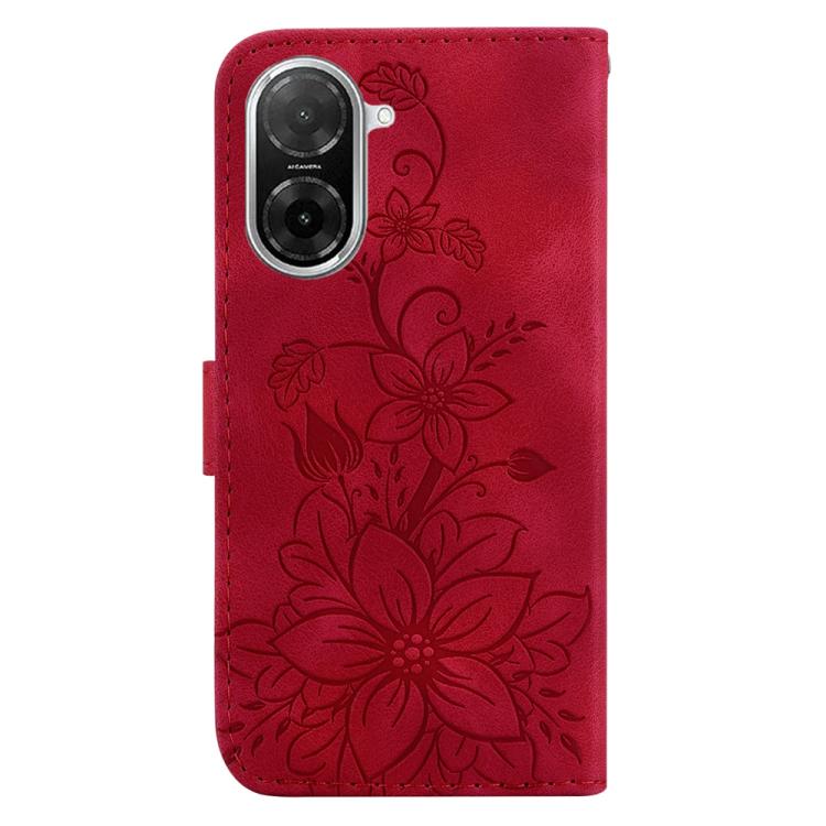 Funda de piel con relieve de lirio para Redmi A5 4G (171,7 mm, roja)