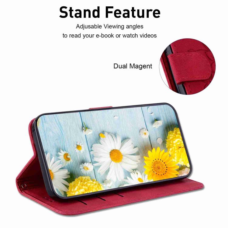 Funda de piel con relieve de lirio para Redmi A5 4G (171,7 mm, roja)