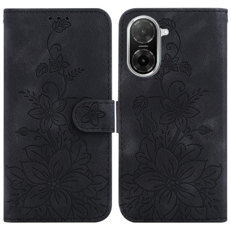 Funda de piel con relieve de lirio para Redmi A5 4G (171,7 mm, negra)