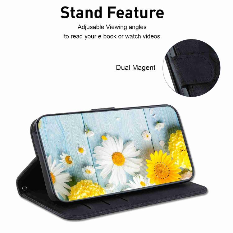 Funda de piel con relieve de lirio para Redmi A5 4G (171,7 mm, negra)