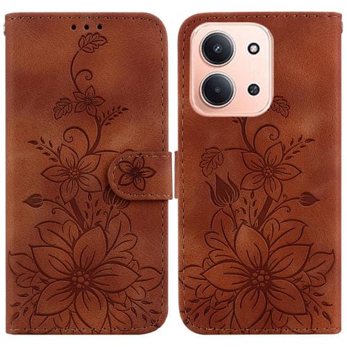Funda de piel con relieve Lily para Redmi 15C 4G (173,1 mm) / Redmi 15C 5G (173,1 mm) (marrón)