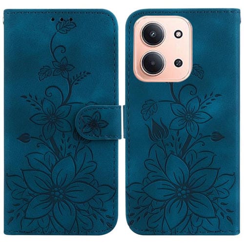 Funda de piel con relieve Lily para Redmi 15C 4G (173,1 mm) / Redmi 15C 5G (173,1 mm) (azul oscuro)