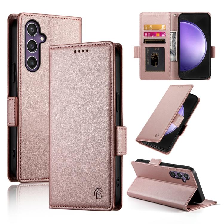 Funda magnética de cuero esmerilado con hebilla lateral para Samsung Galaxy S25 FE 5G (oro rosa)