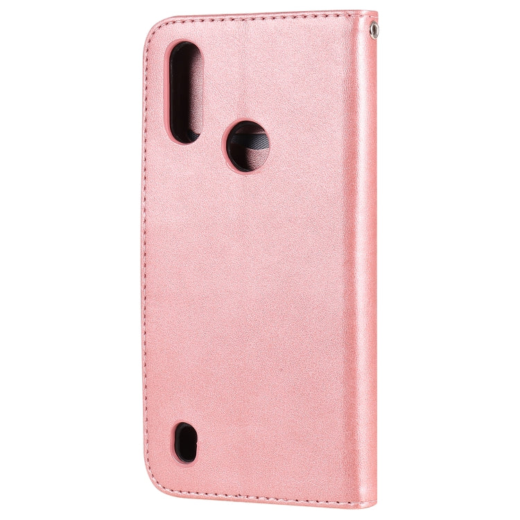 Para Motorola Moto E6s (2020) Estuche de cuero con tapa horizontal con cremallera y textura de becerro con soporte, ranuras para tarjetas y función de billetera (oro rosa)