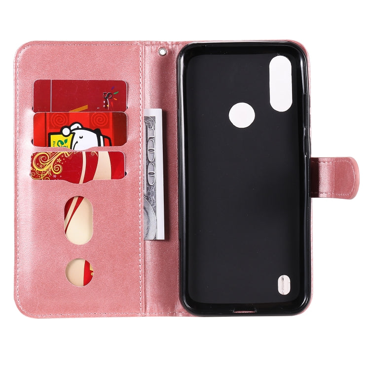 Para Motorola Moto E6s (2020) Estuche de cuero con tapa horizontal con cremallera y textura de becerro con soporte, ranuras para tarjetas y función de billetera (oro rosa)