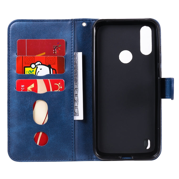 Para Motorola Moto E6s (2020) Estuche de cuero con tapa horizontal con cremallera y textura de becerro con soporte, ranuras para tarjetas y función de billetera (azul)