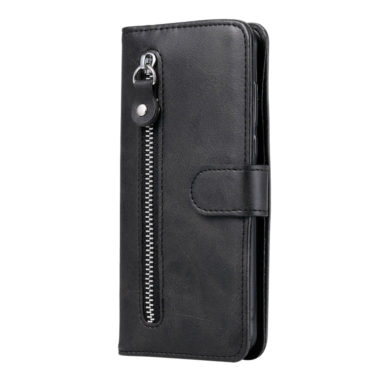 Para Motorola Moto E6s (2020) Estuche de cuero con tapa horizontal con cremallera y textura de becerro con soporte, ranuras para tarjetas y función de billetera (negro)