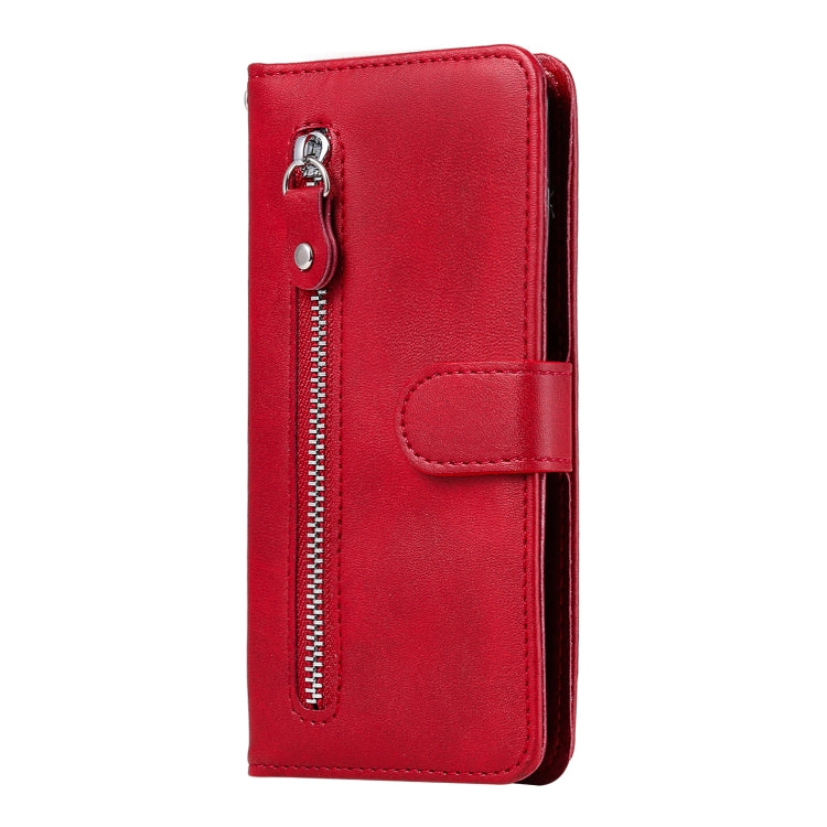 Para Motorola Moto E6s (2020) Estuche de cuero con tapa horizontal con cremallera y textura de becerro con soporte, ranuras para tarjetas y función de billetera (rojo)