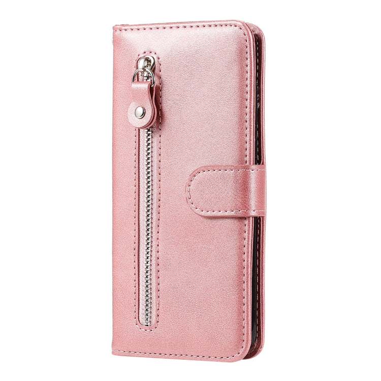 Para Motorola Moto G8 Power Lite Fashion Calf Texture Zipper Funda de cuero con tapa horizontal con soporte, ranuras para tarjetas y función de billetera (oro rosa)