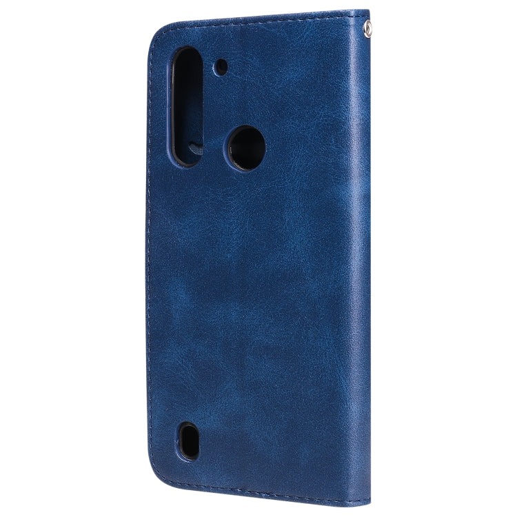 Para Motorola Moto G8 Power Lite Fashion Becerro Textura Cremallera Funda de cuero con tapa horizontal con soporte y ranuras para tarjetas y función de billetera (Azul)