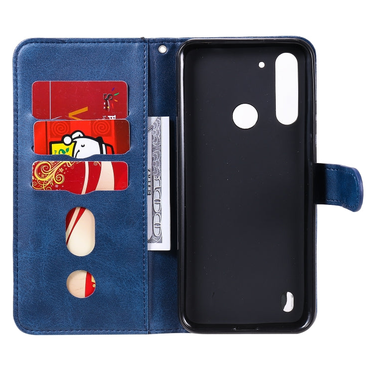 Para Motorola Moto G8 Power Lite Fashion Becerro Textura Cremallera Funda de cuero con tapa horizontal con soporte y ranuras para tarjetas y función de billetera (Azul)