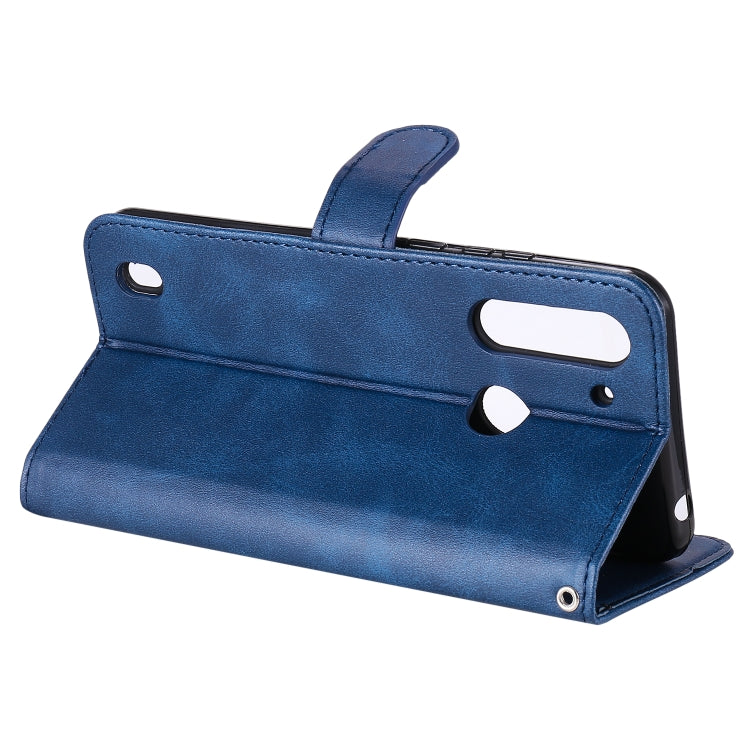 Para Motorola Moto G8 Power Lite Fashion Becerro Textura Cremallera Funda de cuero con tapa horizontal con soporte y ranuras para tarjetas y función de billetera (Azul)