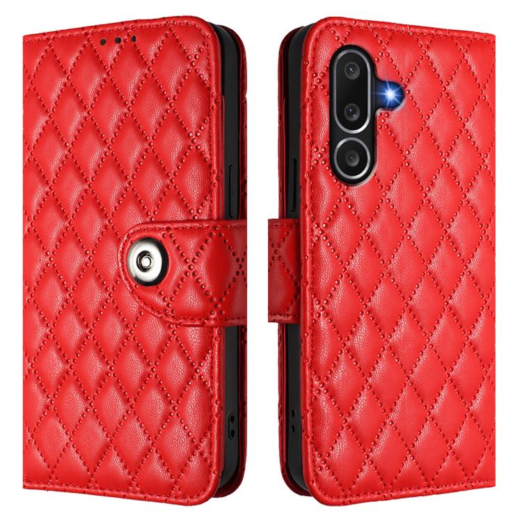 Funda de cuero con textura rómbica y cordón para Samsung Galaxy M56 5G (roja)