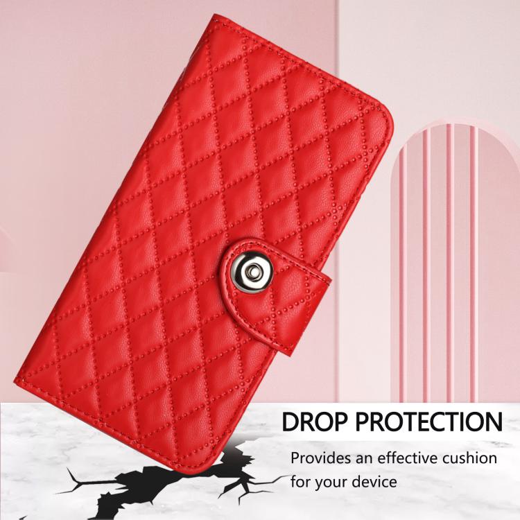 Funda de cuero con textura rómbica y cordón para Samsung Galaxy M56 5G (roja)