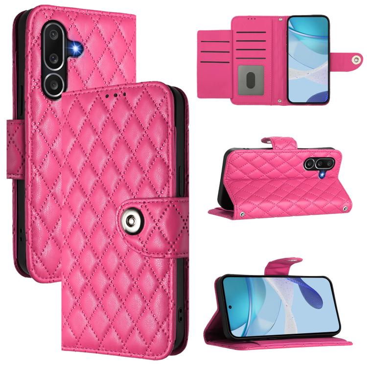 Funda de cuero con textura rómbica y cordón para Samsung Galaxy M56 5G (rosa y rojo)