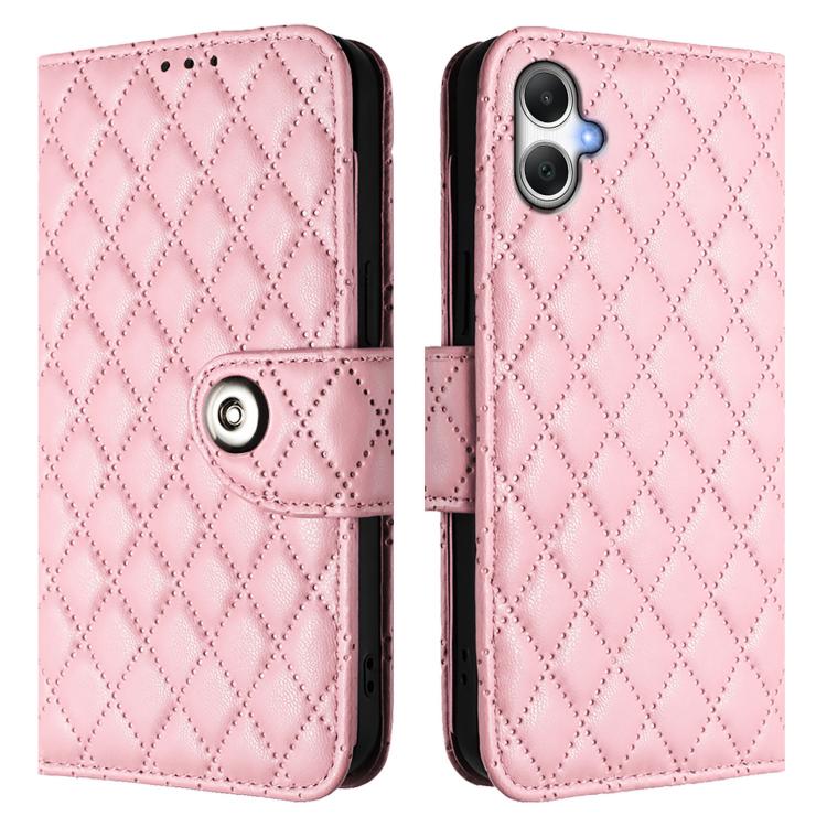 Funda de cuero con textura rómbica y cordón para Samsung Galaxy A07 4G (rosa)