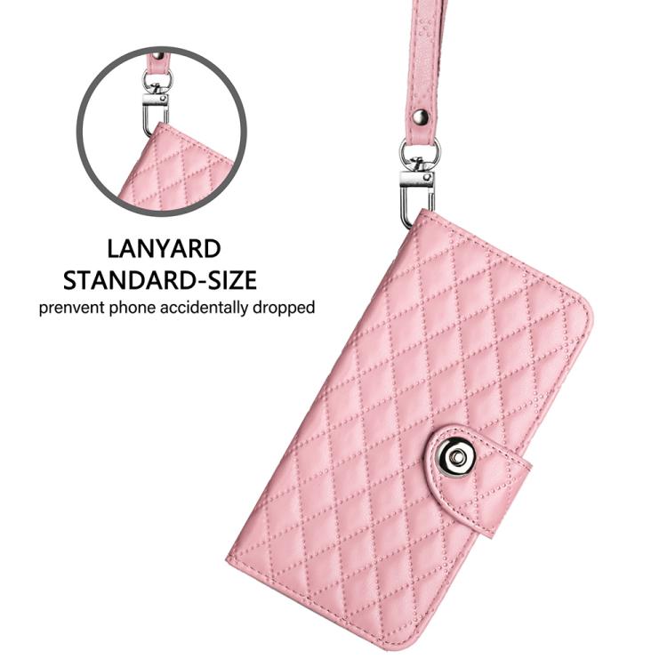 Funda de cuero con textura rómbica y cordón para Samsung Galaxy A07 4G (rosa)