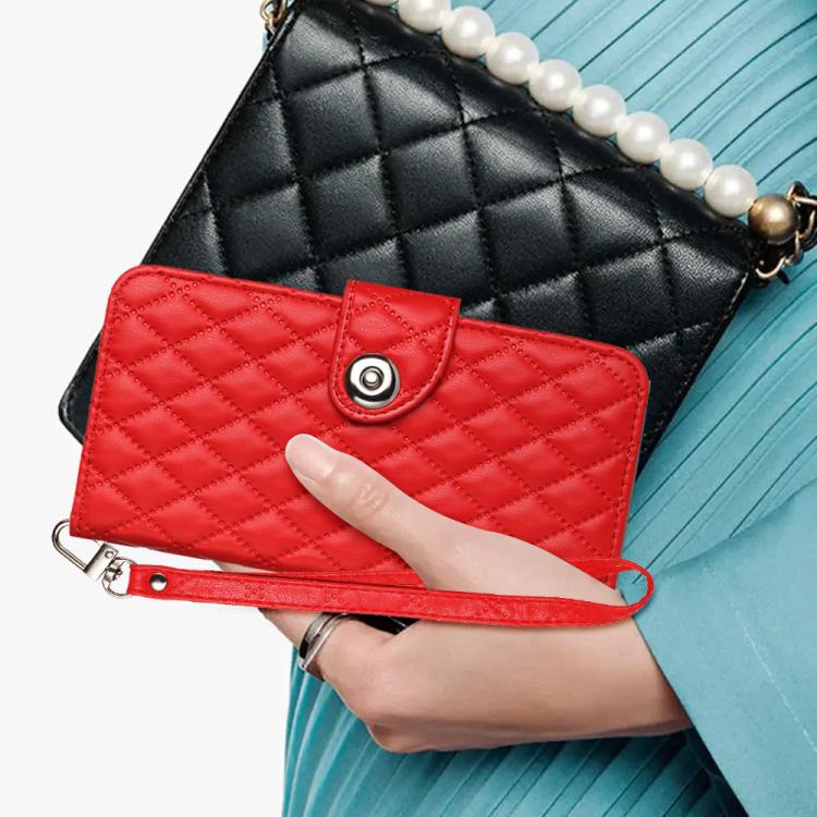 Funda de cuero con textura rómbica y cordón para Samsung Galaxy A17 5G (roja)