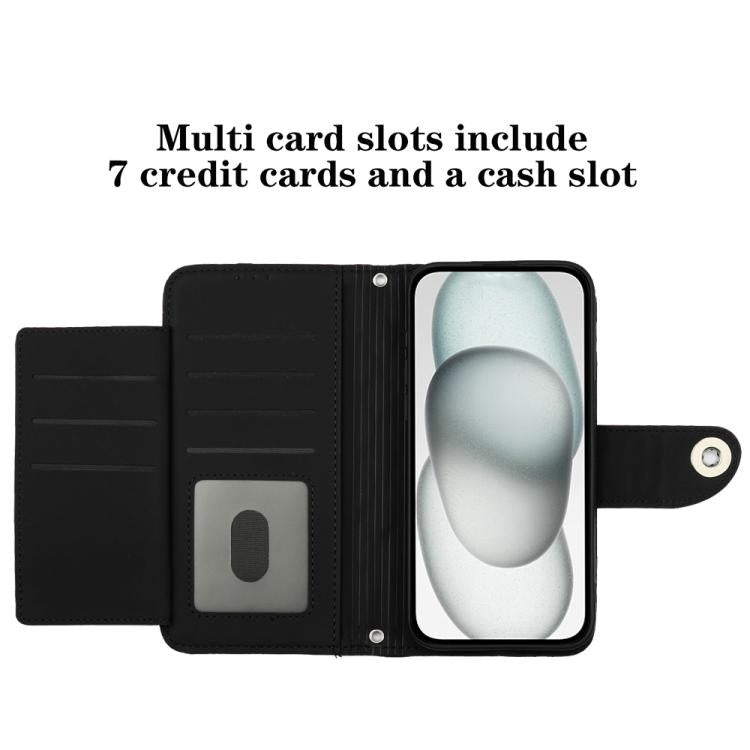 Funda de cuero con textura rómbica y cordón para Samsung Galaxy A17 5G (negra)