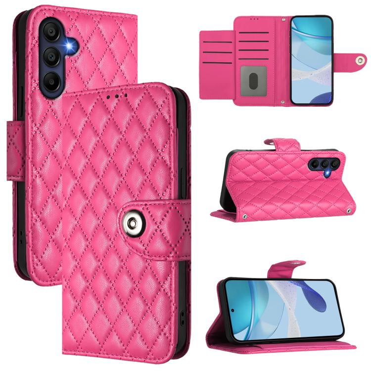 Funda de cuero con textura rómbica y cordón para Samsung Galaxy A17 5G (rosa y rojo)