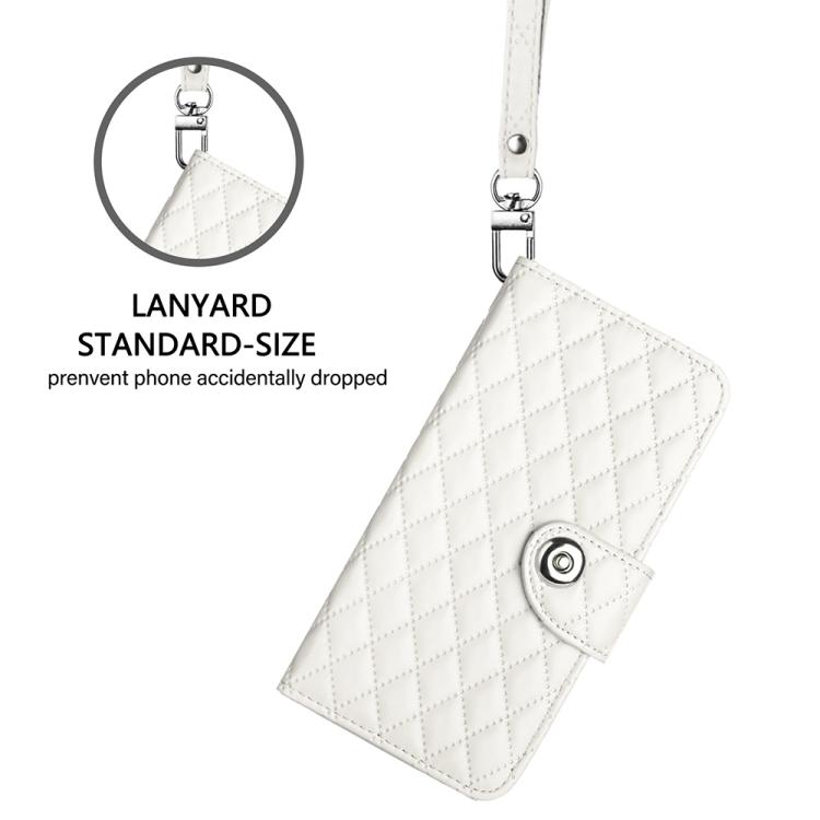 Funda de cuero con textura rómbica y cordón para Samsung Galaxy A17 5G (blanca)
