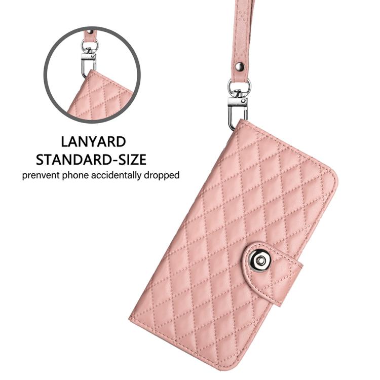 Funda de cuero con textura rómbica y cordón para Samsung Galaxy A17 5G (rosa coral)
