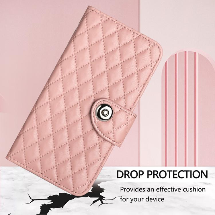 Funda de cuero con textura rómbica y cordón para Samsung Galaxy A17 5G (rosa coral)