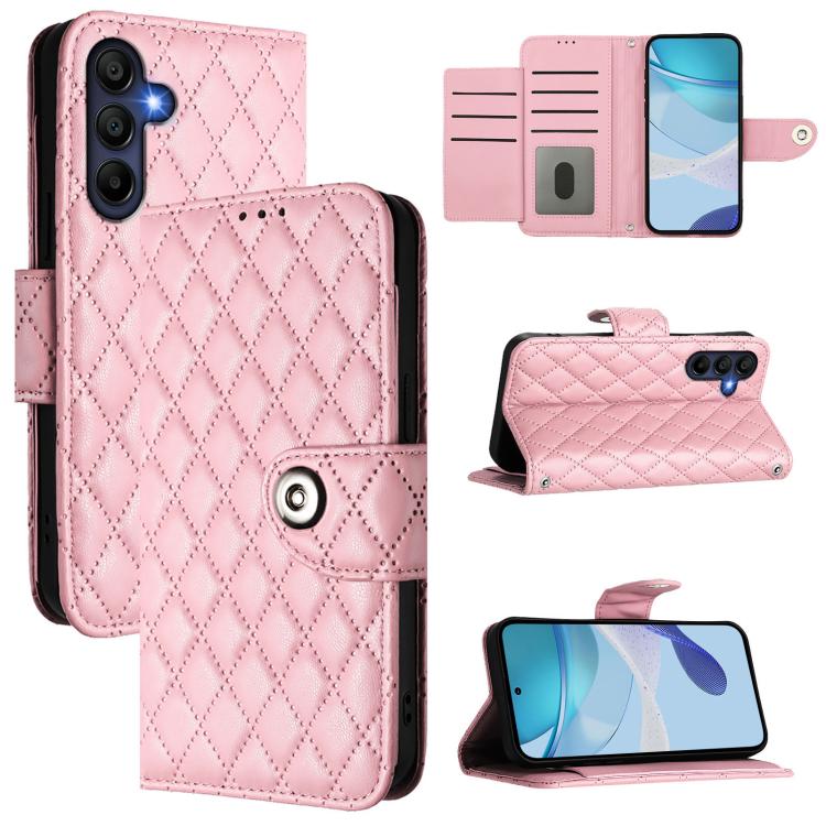 Funda de cuero con textura rómbica y cordón para Samsung Galaxy A17 5G (rosa)