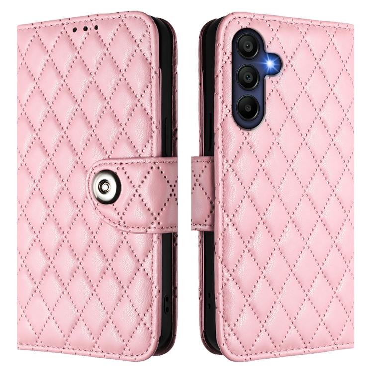 Funda de cuero con textura rómbica y cordón para Samsung Galaxy A17 5G (rosa)