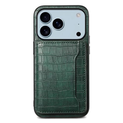 Funda para iPhone 17 Pro con textura de cocodrilo y diseño de cartera de cobertura total (verde)
